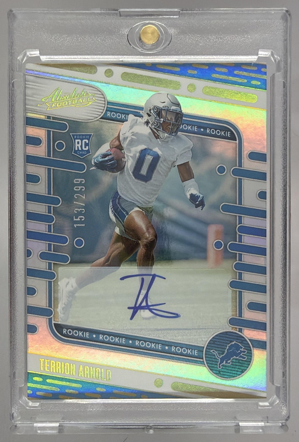 Card image for 2024 Panini Absolute Terrion Arnold Signature Rookies Spectrum /299 #124 Auto RC Lions