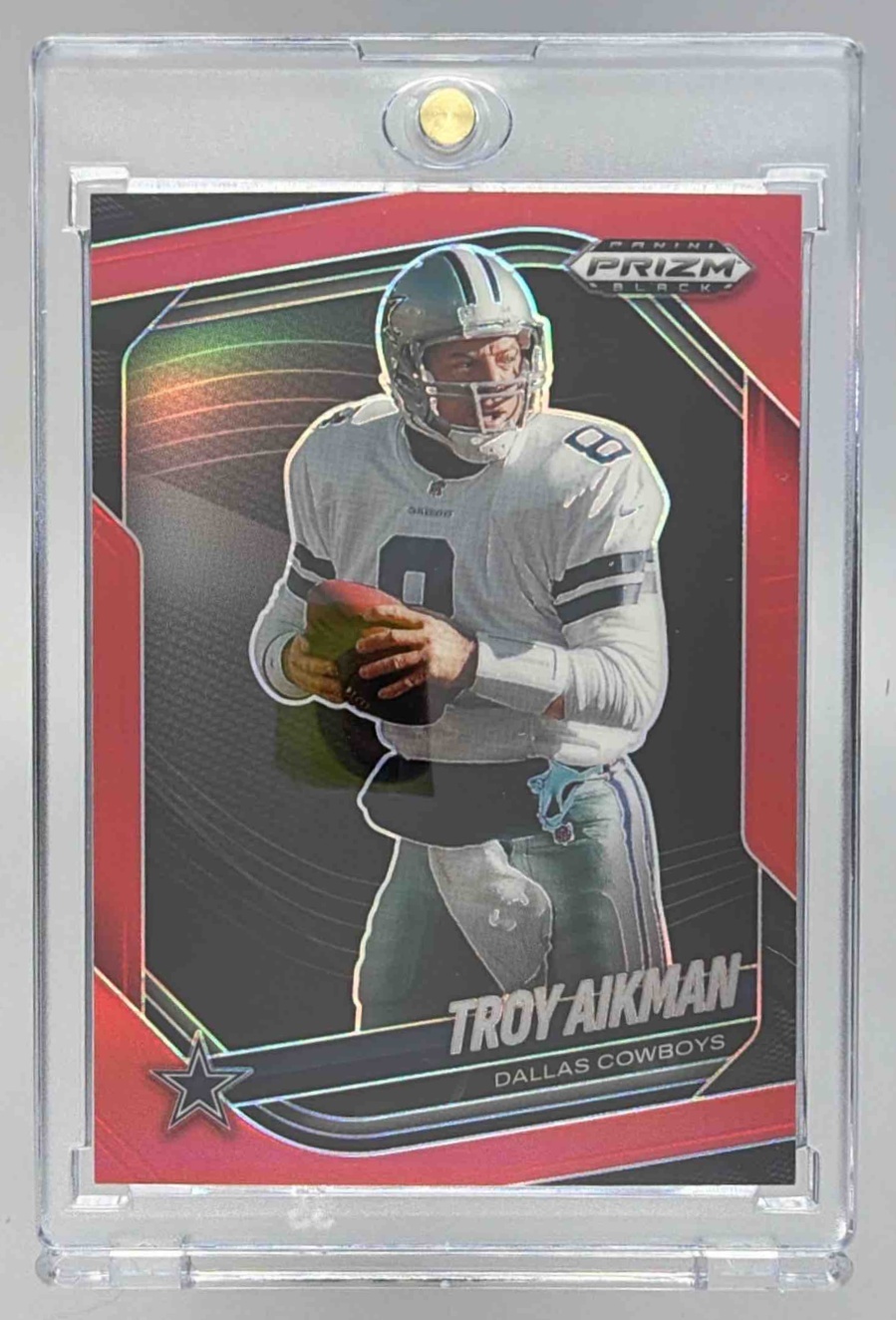 Card image for 2025 Panini Football Prizm Black Troy Aikman Red /299 #45 Dallas Cowboys