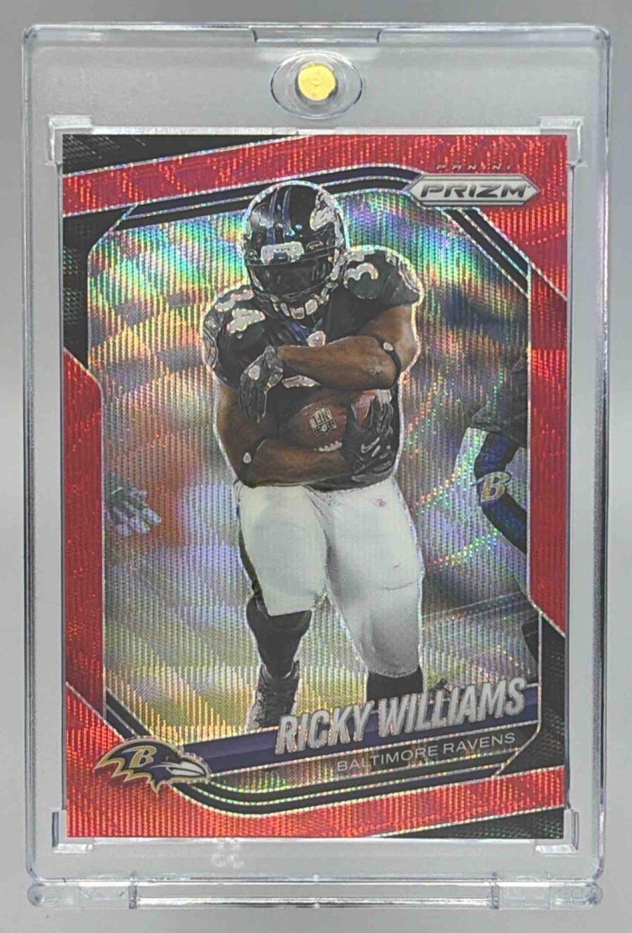 Card image for 2025 Panini Football Prizm Ricky Williams Red Wave /149 #158 Baltimore Ravens