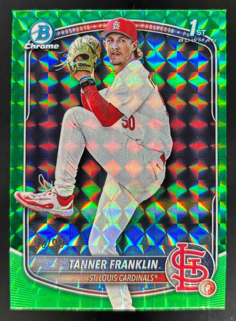 Card image for 2025 Bowman Draft Tanner Franklin Chrome Green Geometric Refractor /99 1st Prospect