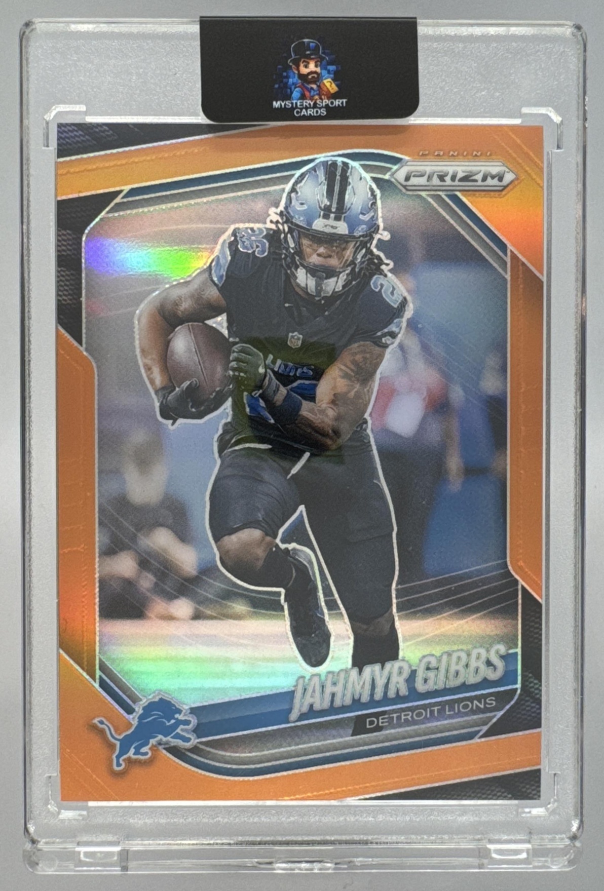 Card image for 2025 Panini Football Prizm Jahmyr Gibbs Orange /249 #74 Detroit Lions