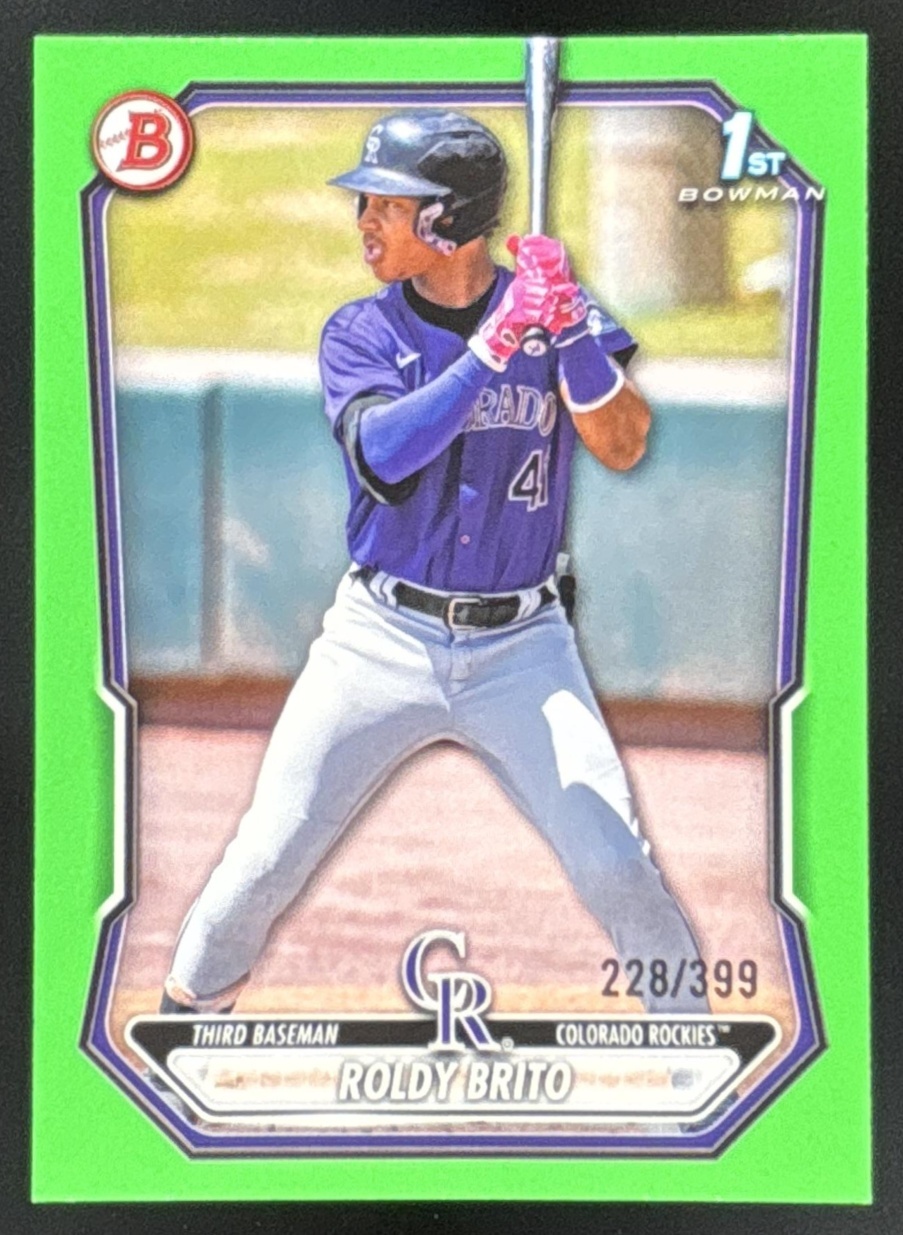 Card image for Roldy Brito 2026 Bowman Neon Green Border /399 Prospects Colorado Rockies
