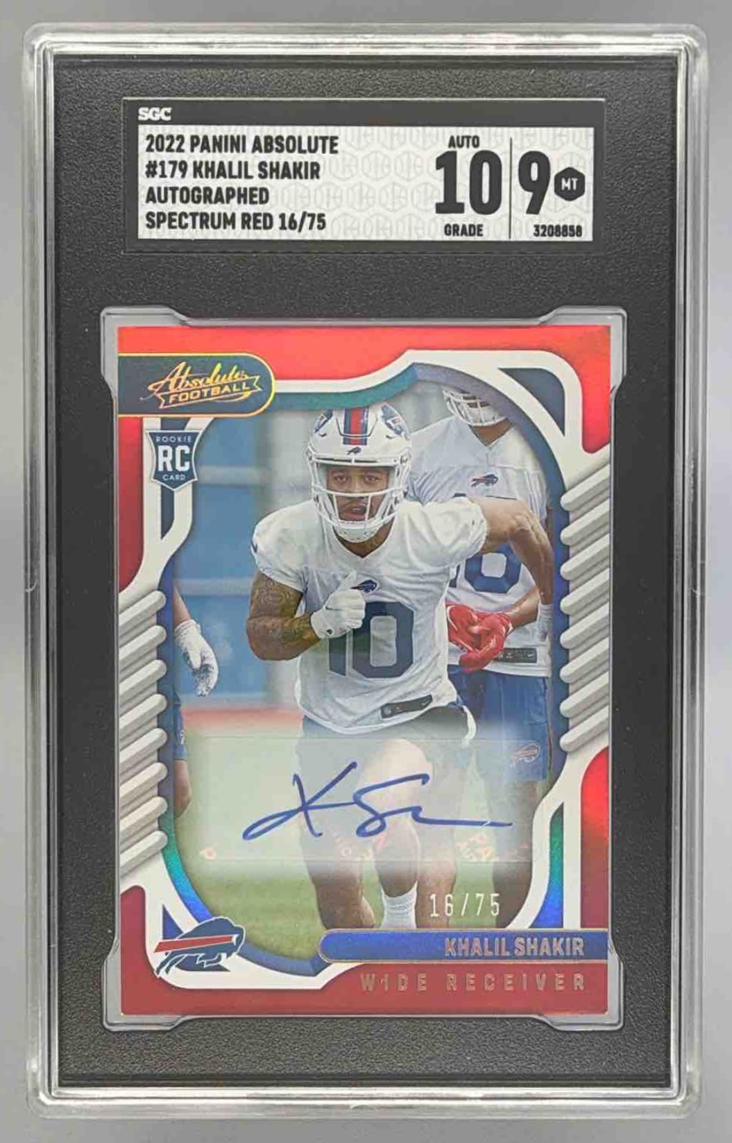 Card image for 2022 Panini Absolute Khalil Shakir Signature Rookies Spectrum Red /75 #179 Auto RC Bills
