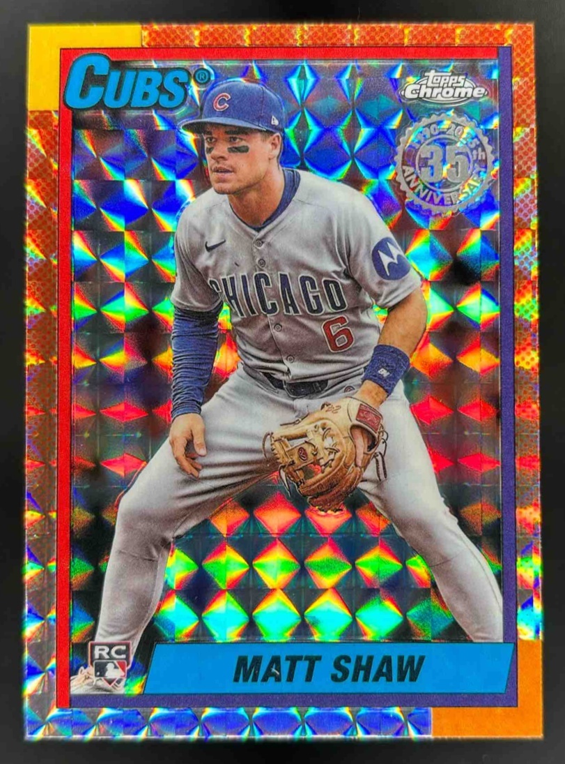 Card image for 2025 Topps Chrome Update Matt Shaw 1990 Geometric Refractor #90CU-20 Cubs
