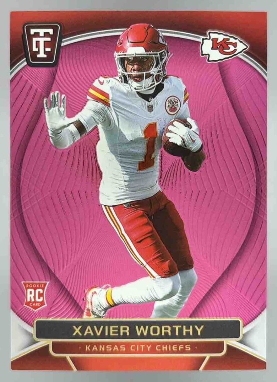 Card image for 2024 Panini Totally Certified Xavier Worthy Rookies Mirror Pink /44 #175 RC Chiefs