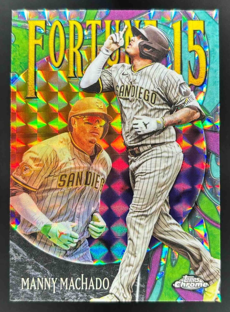 Card image for 2025 Topps Chrome Update Manny Machado Fortune 15 Geometric Refractor
