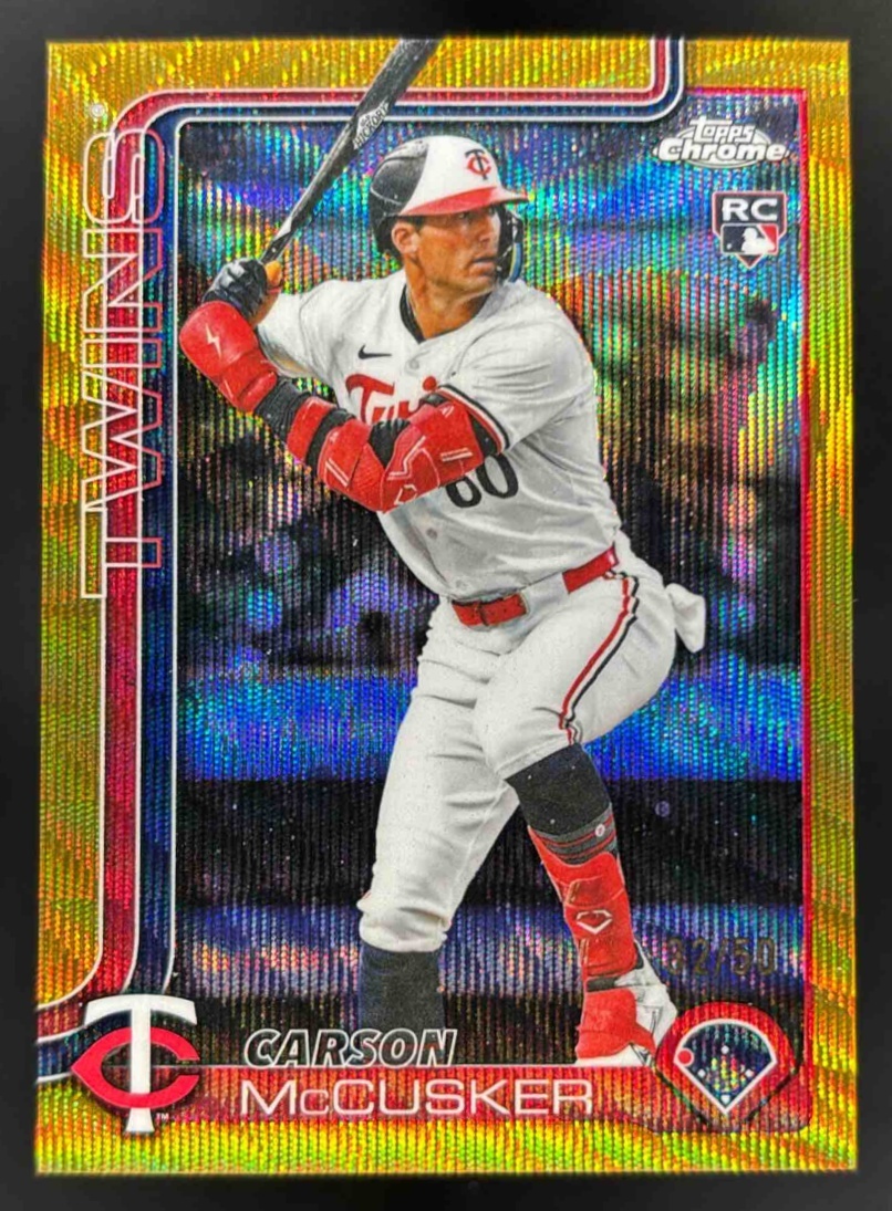 Card image for 2025 Topps Chrome Update Carson McCusker Gold Wave Refractor /50 RC