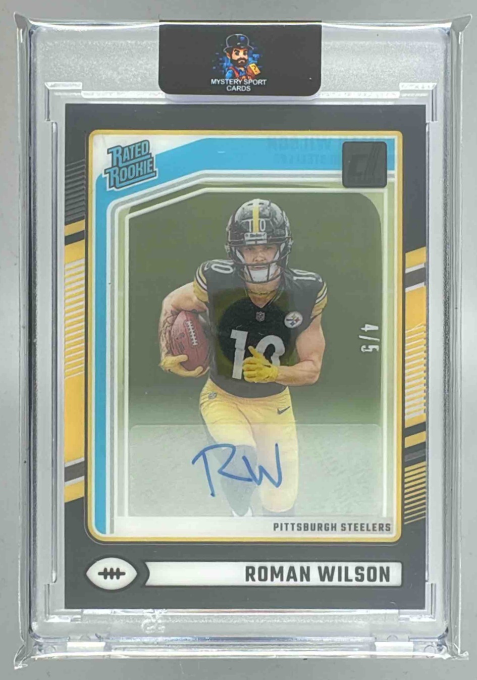 Card image for 2024 Panini Clearly Donruss Roman Wilson Rated Rookie Auto Black /5 #77 Steelers