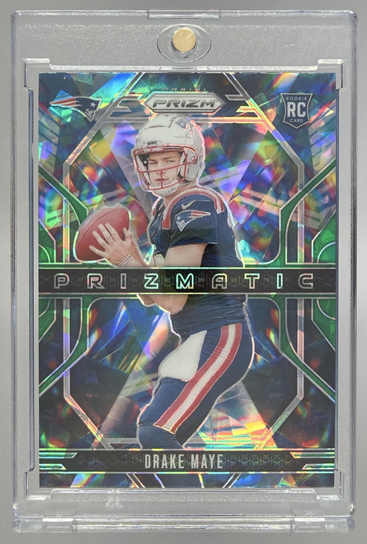 Card image for 2024 Panini Prizm Drake Maye Prizmatic Silver #2 RC Patriots
