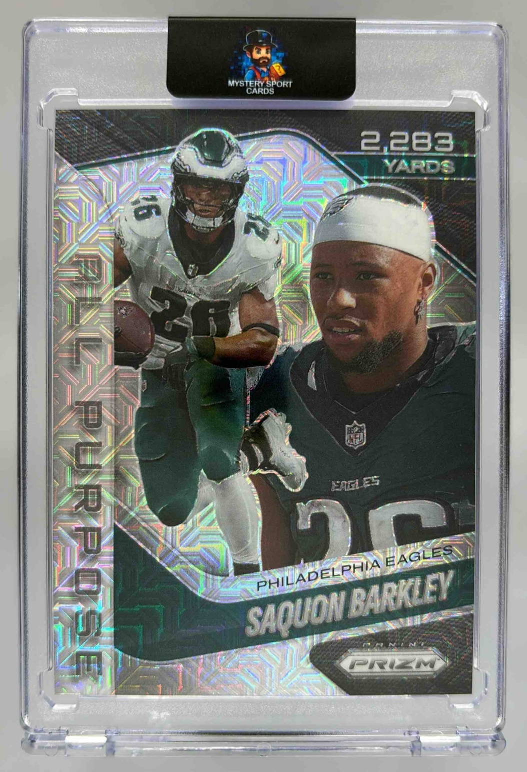 Card image for 2025 Panini Prizm Saquon Barkley All Purpose Mojo /25 #1 Eagles