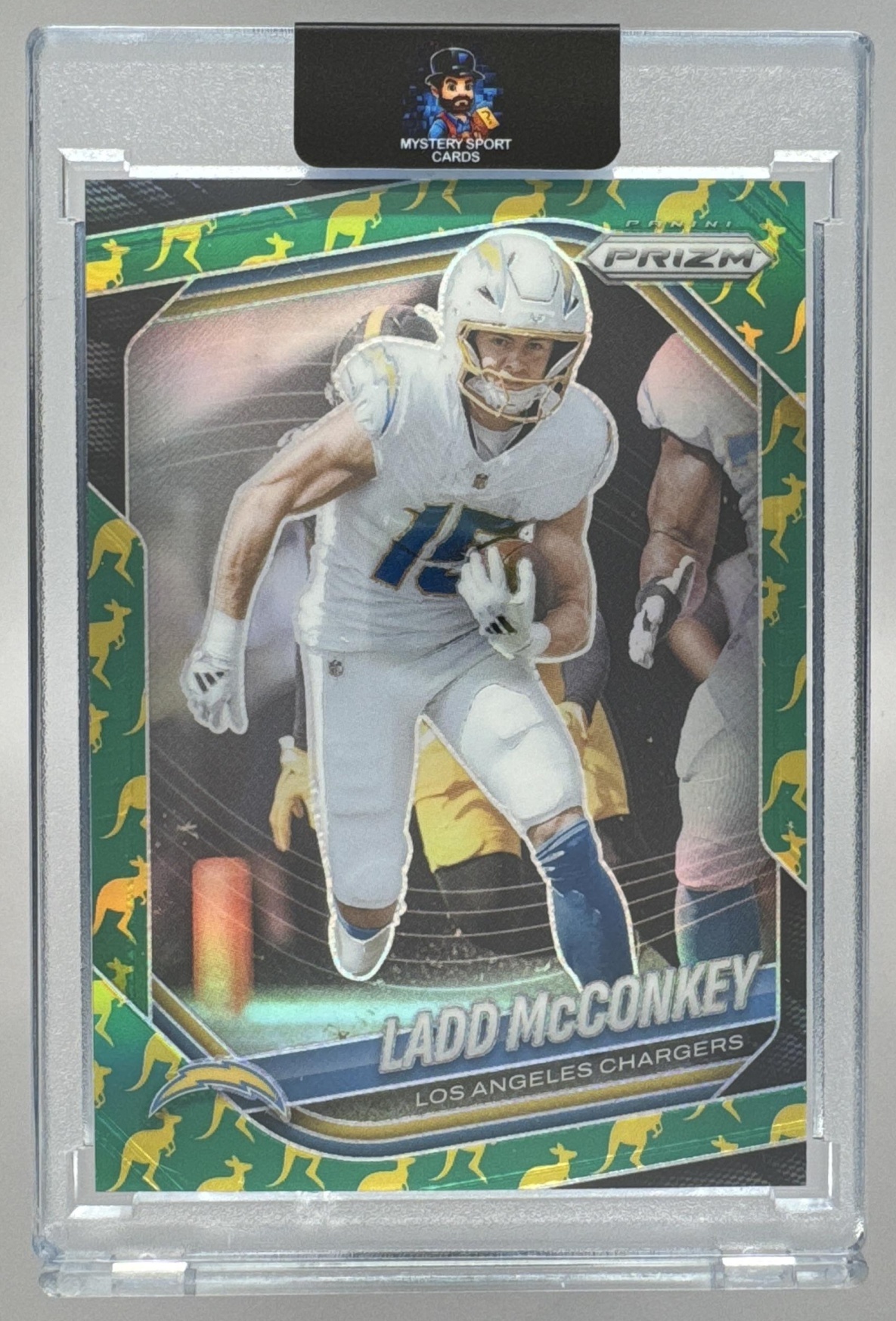 Card image for 2025 Panini Football Prizm Ladd McConkey Kangaroo /61 #18 Los Angeles Chargers