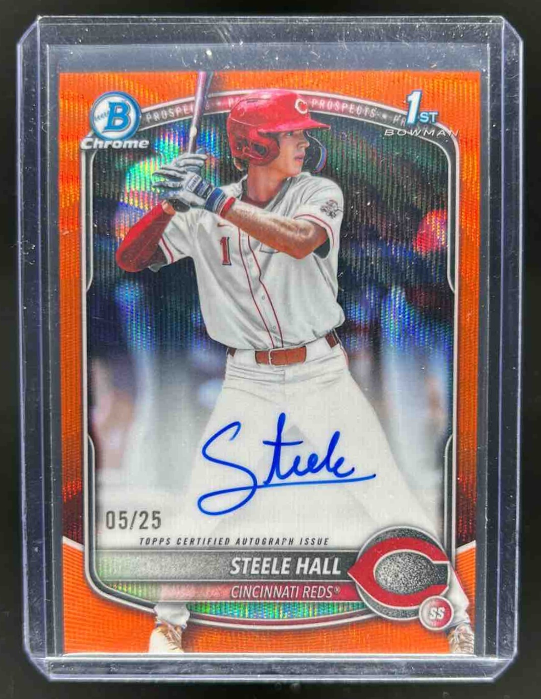 Steele Hall 2025 Bowman Draft Chrome Prospect Auto Orange Wave Refractor /25
