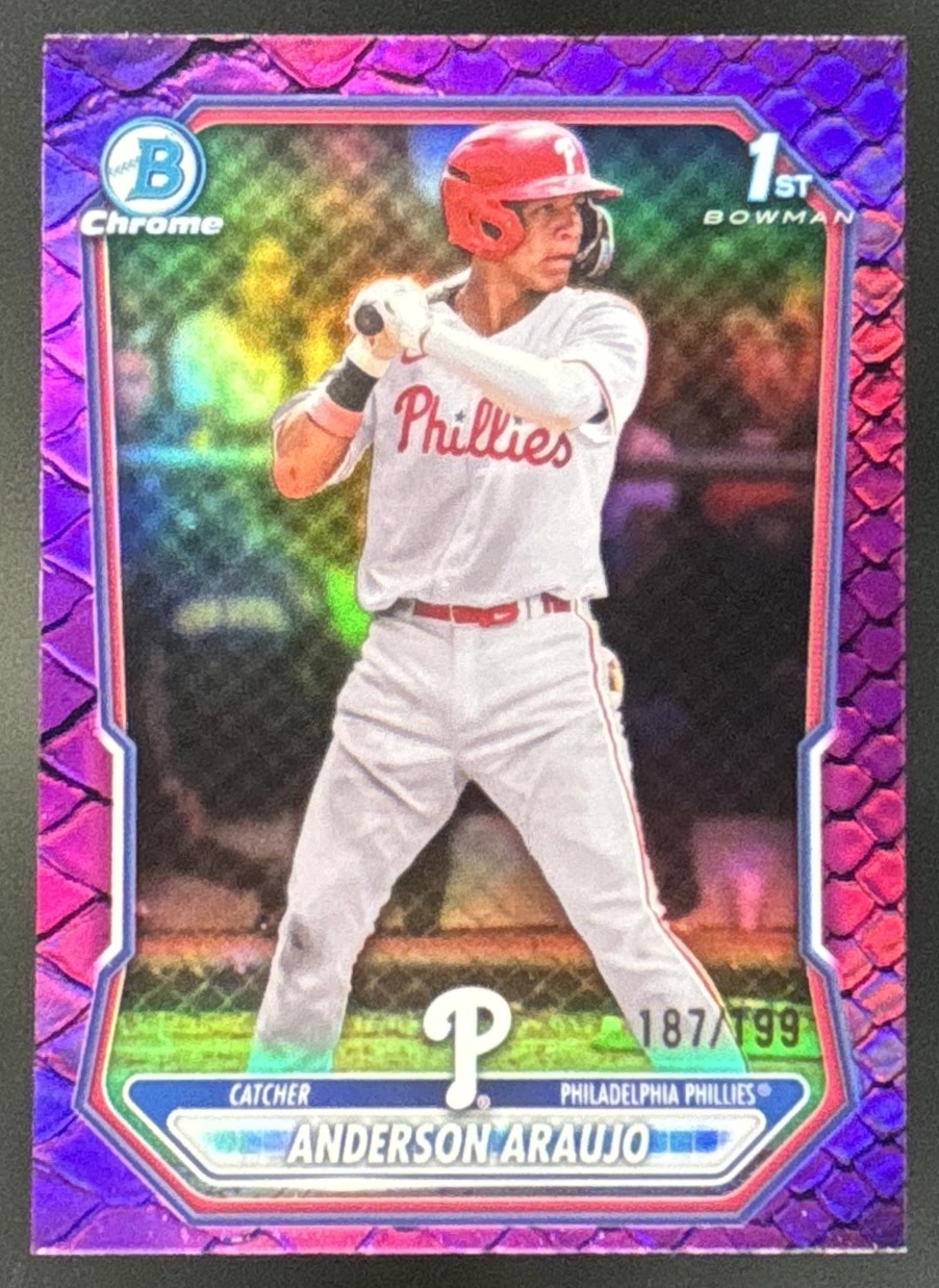 Card image for 2026 Bowman Anderson Araujo Chrome Reptilian Fuchsia Refractor /199 1st Prospect