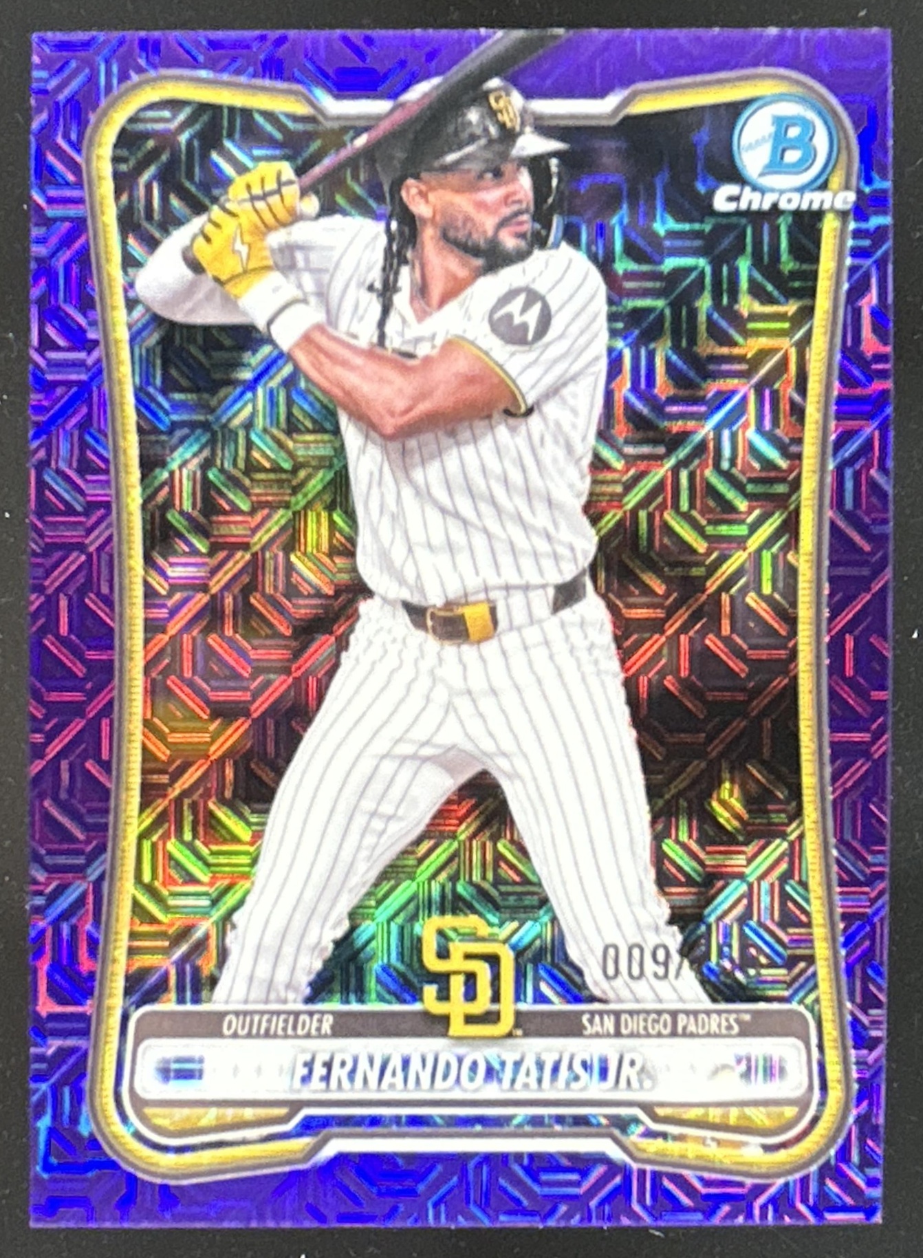 Card image for Fernando Tatis Jr. 2026 Bowman Chrome Mega Box Purple Mojo Refractor /250