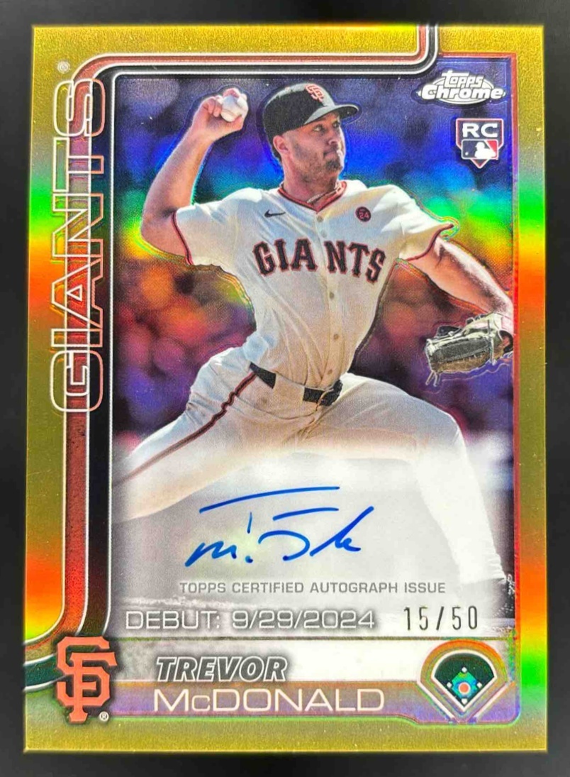 Card image for 2025 Topps Chrome Update Trevor McDonald Rookie Debut Auto Gold Refractor /50 RC