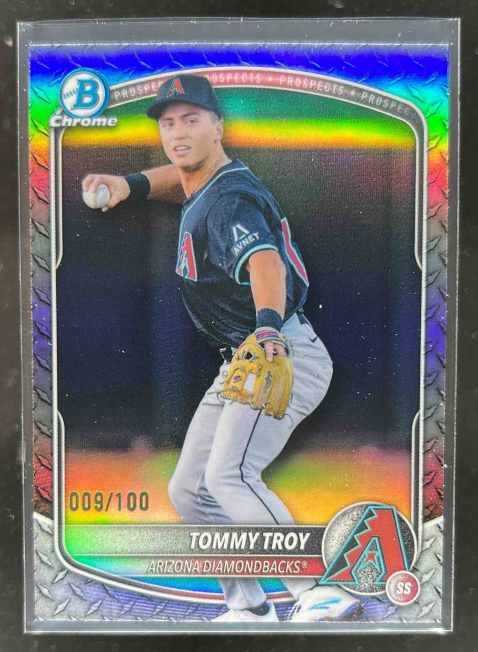 Card image for Tommy Troy 2025 Bowman Draft Chrome Steel Metal Refractor /100