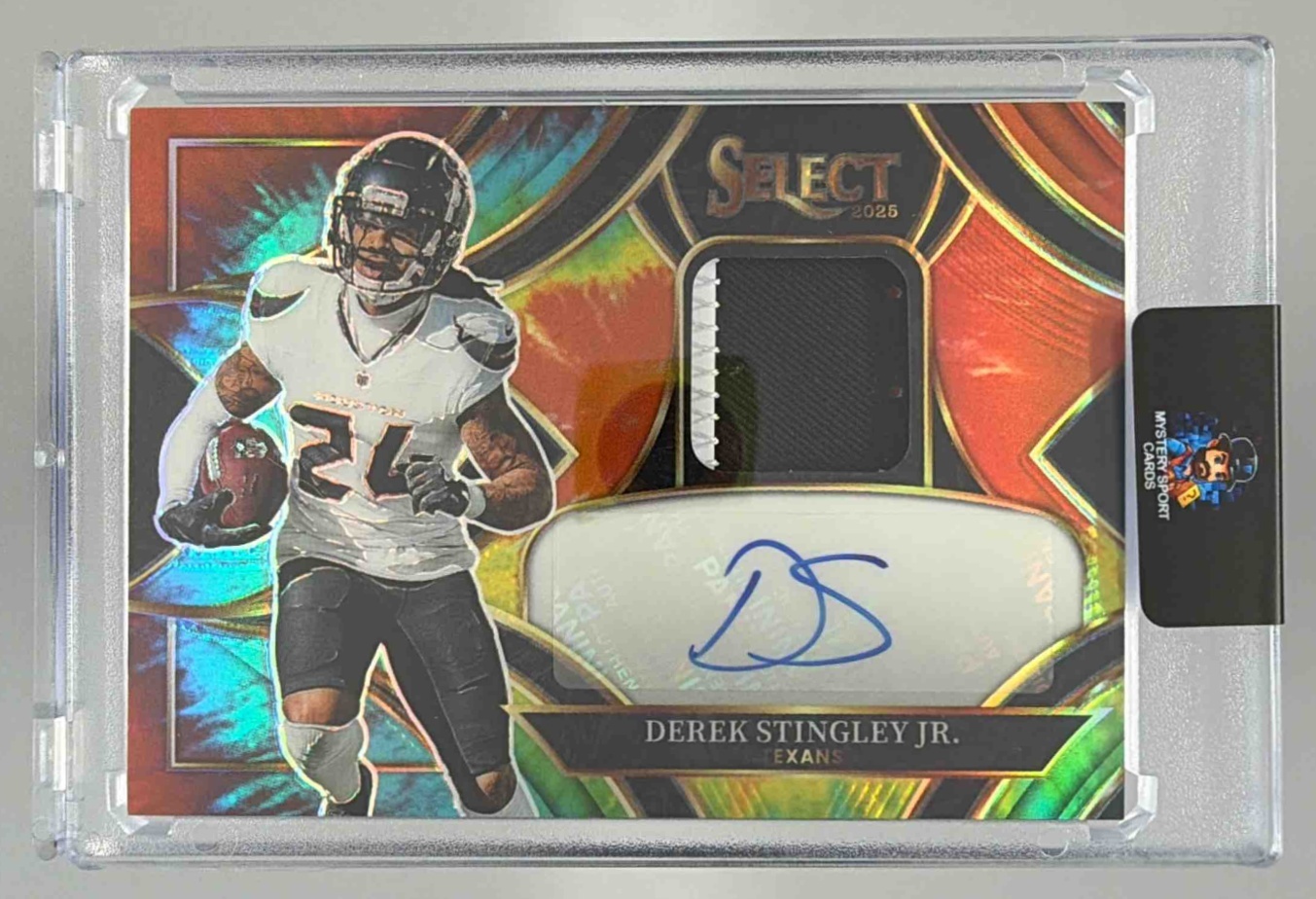 Card image for 2025 Panini Select Derek Stingley Jr. Signature Memorabilia Tie-Dye Prizm /25 #SME-DSJ MEM Auto Texans