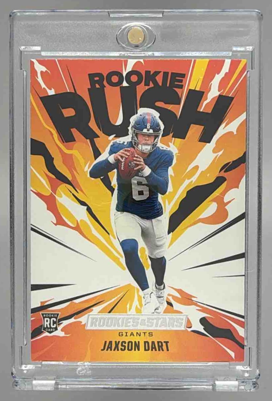 Card image for 2025 Panini Rookies & Stars Jaxson Dart Rookie Rush #6 RC Giants