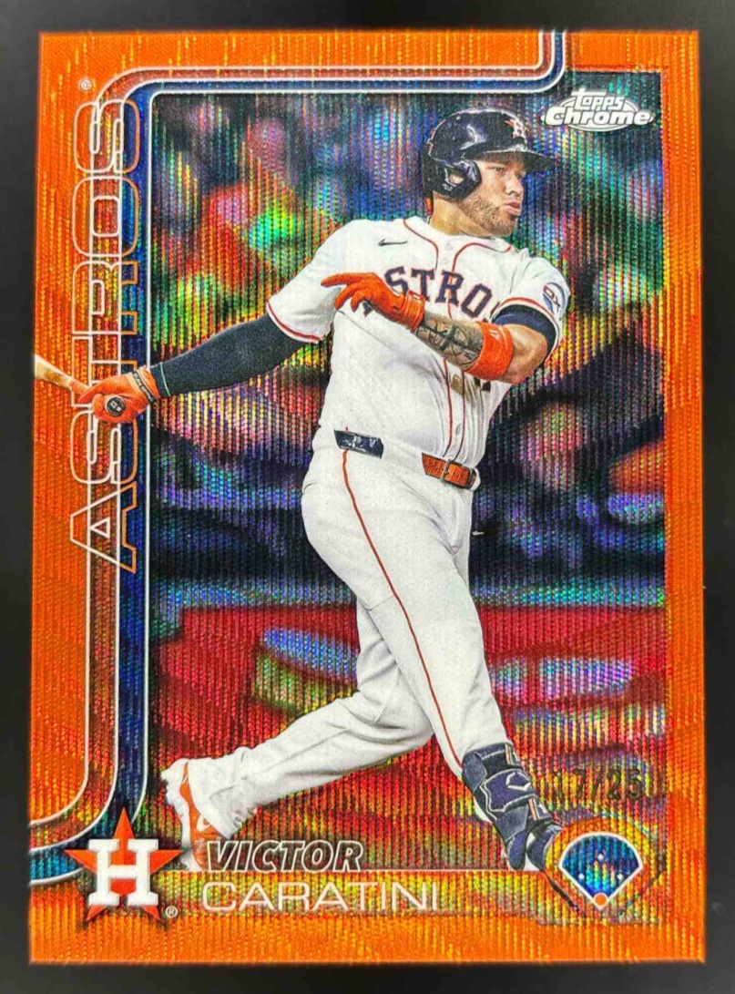 Card image for 2025 Topps Chrome Update Victor Caratini Orange Wave Refractor /25 #USC57 Astros