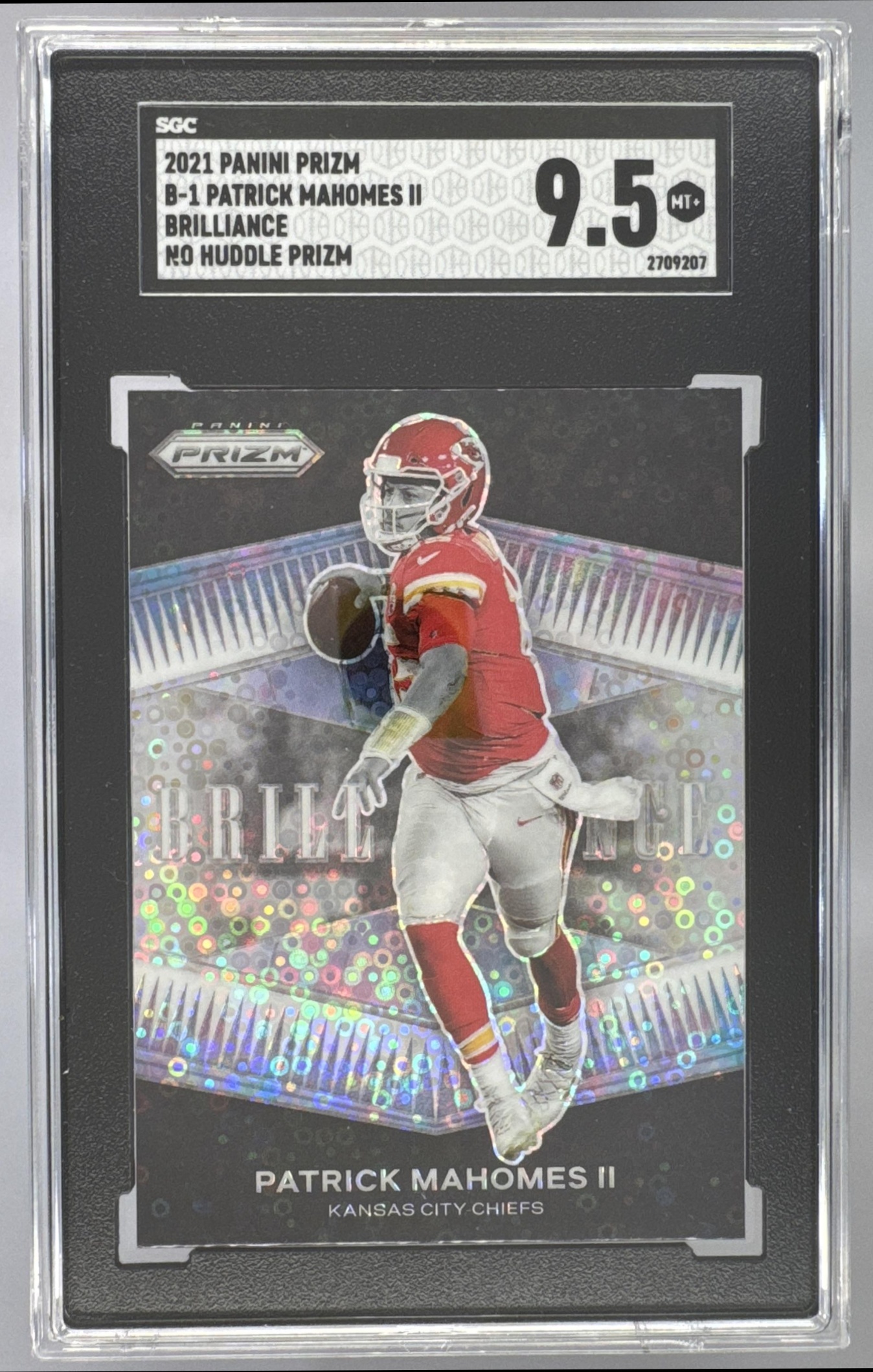 Card image for 2021 Panini Football Prizm Patrick Mahomes II Brilliance #B-1 Kansas City Chiefs