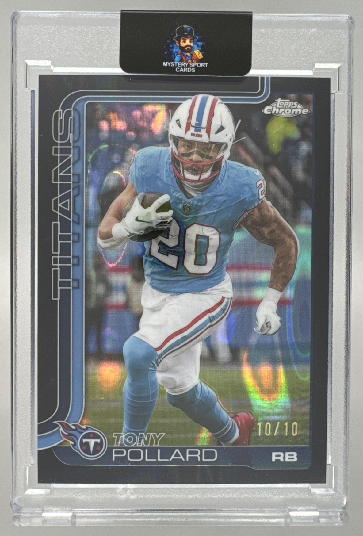 Card image for 2025 Topps Chrome Tony Pollard Football Leather Black Refractor /10 #290 Titans