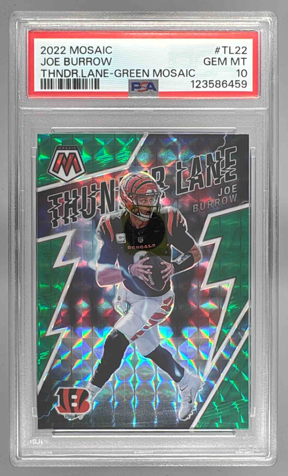 Card image for 2022 Panini Football Mosaic Joe Burrow Thunder Lane #TL-22 Cincinnati Bengals