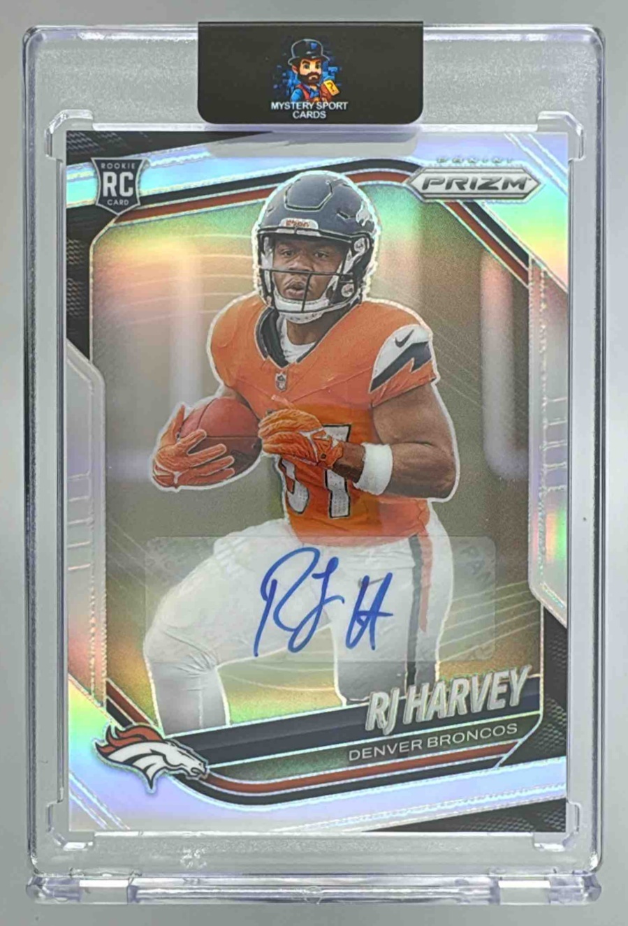 Card image for 2025 Panini Football Prizm RJ Harvey Rookie Auto Silver #303 RC Denver Broncos