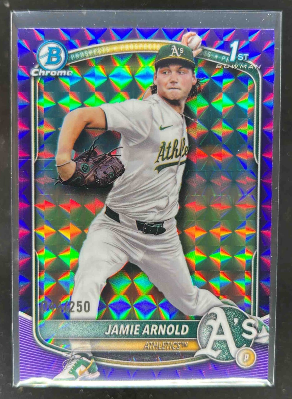 Card image for Jamie Arnold 2025 Bowman Draft Chrome Purple Geometric Refractor /250