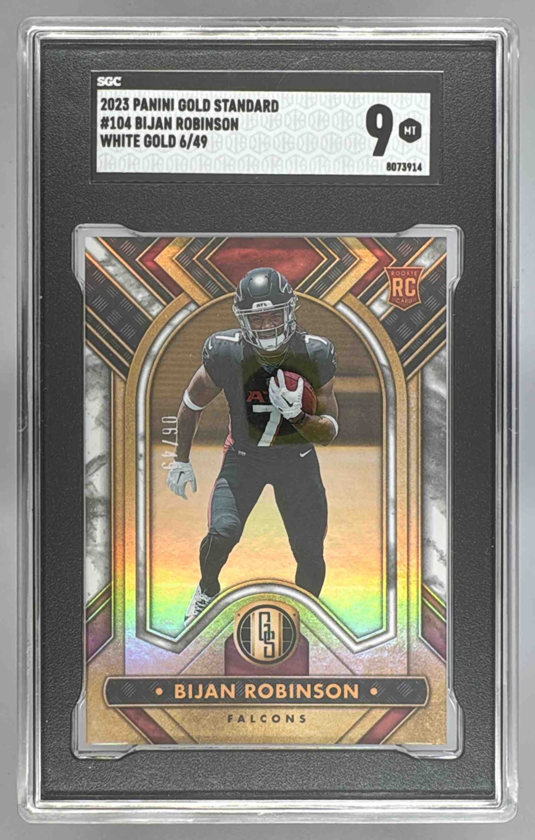 Card image for 2023 Panini Gold Standard Bijan Robinson White /49 #104 RC Falcons