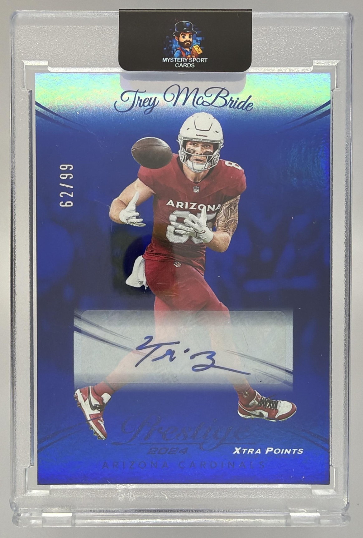 Card image for 2024 Panini Prestige Trey McBride Xtra Points Signatures Premium Blue /99 #3 Auto Cardinals