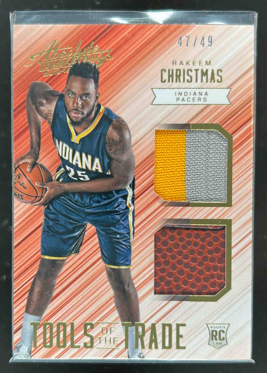 Card image for 2015-16 Panini Absolute Rakeem Christmas Tools of the Trade Rookie Materials Dual Prime /49 #32 RC