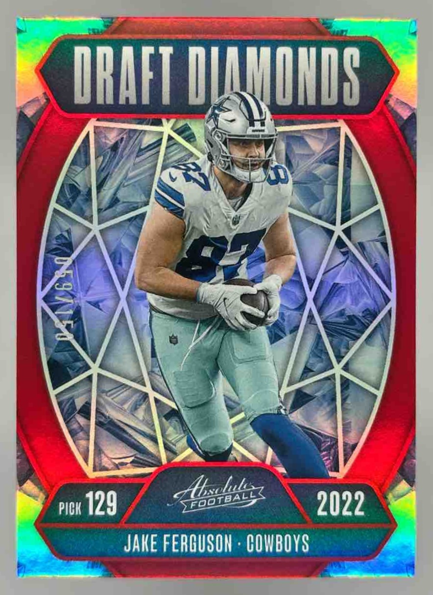 Card image for 2025 Panini Absolute Jake Ferguson Draft Diamonds Spectrum Red /150 #DD-JFN Cowboys