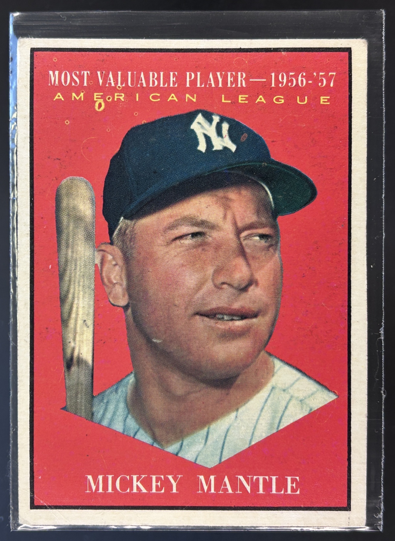 Card image for 1961 TOPPS MICKEY MANTLE #475 1956 1957 MVP NEW YORK YANKEES MK ON BACK