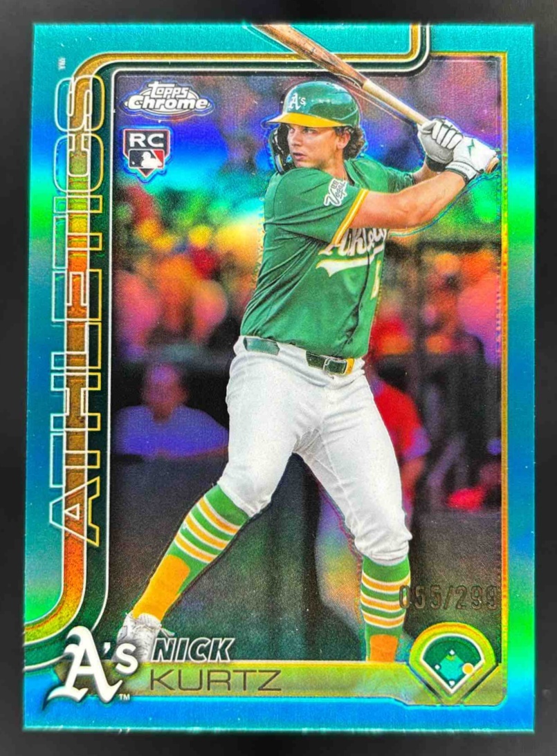 Card image for 2025 Topps Chrome Update Nick Kurtz Teal Refractor /299 #USC178 RC Athletics