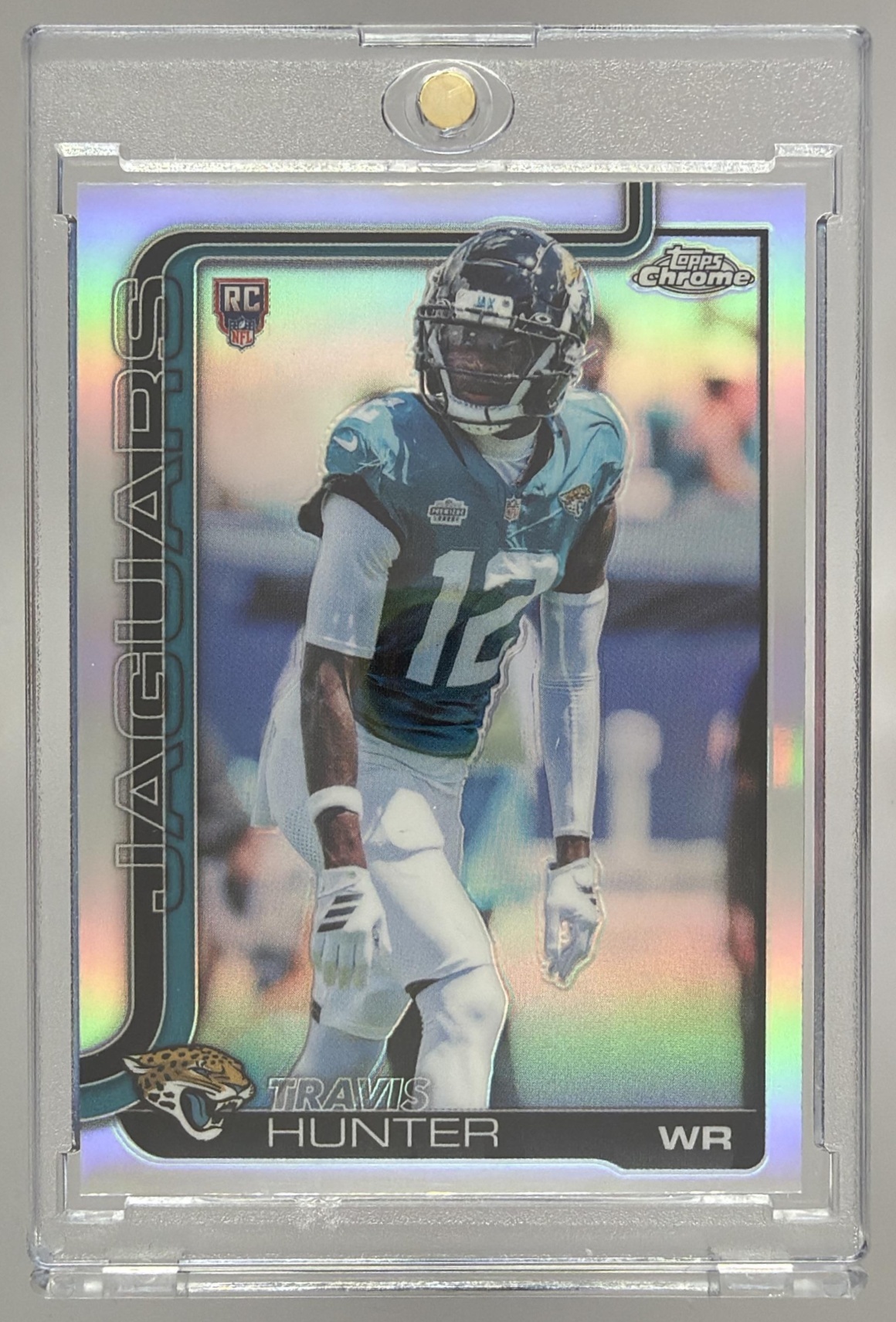 Card image for 2025 Topps Chrome Travis Hunter Rookie Refractor #332 RC Jaguars
