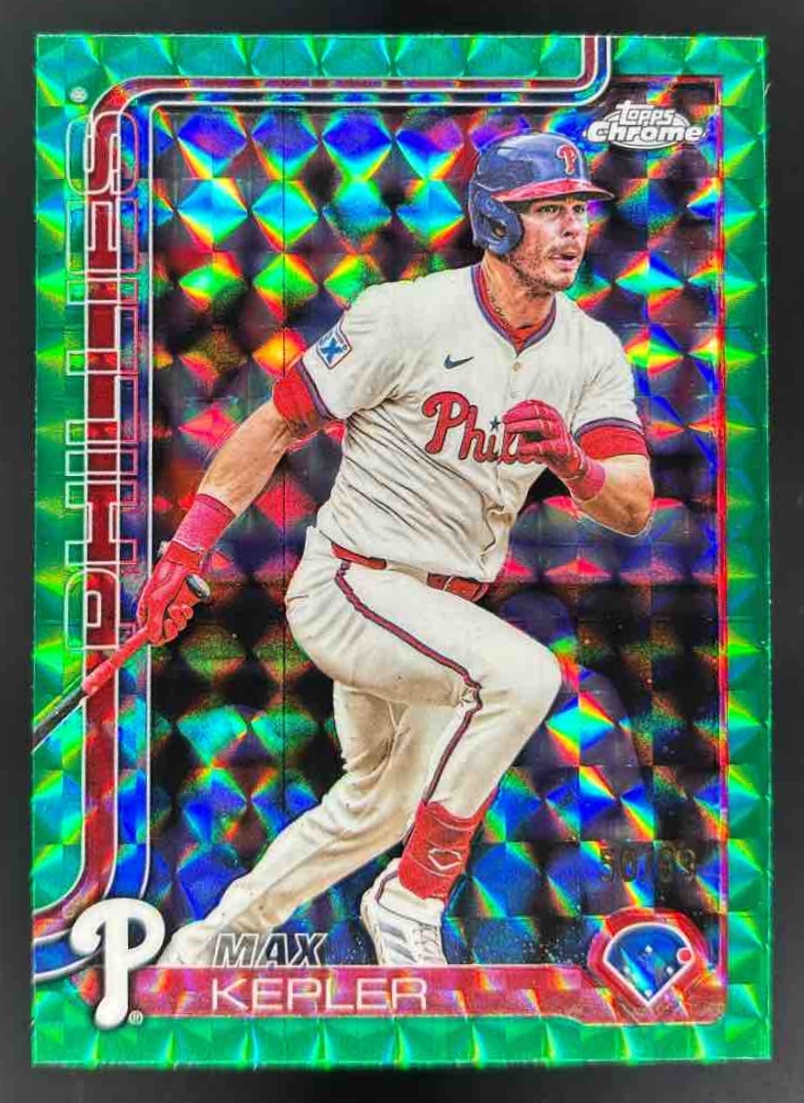 Card image for 2025 Topps Chrome Update Max Kepler Green Geometric Refractor /99