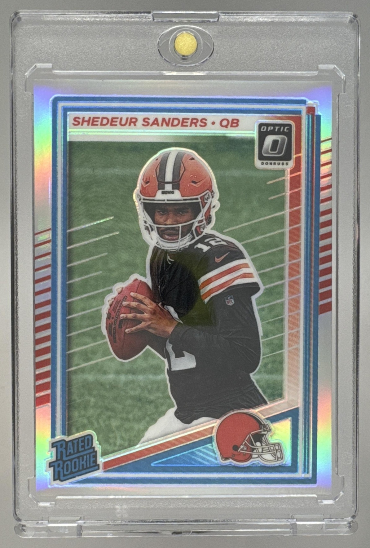 Card image for 2025 Panini Donruss Optic Shedeur Sanders Rated Rookie Holo Prizm #203 Browns