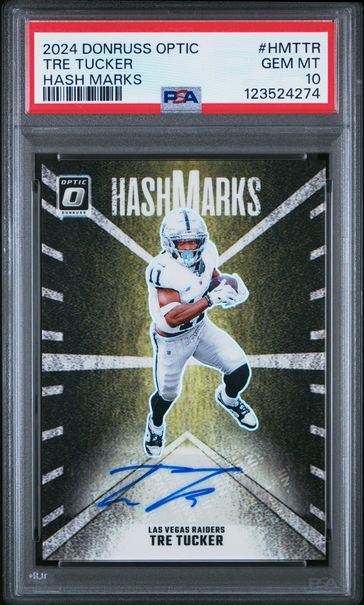 Card image for 2024 Panini Donruss Optic Tre Tucker Hash Marks #HM-TTR Auto Raiders
