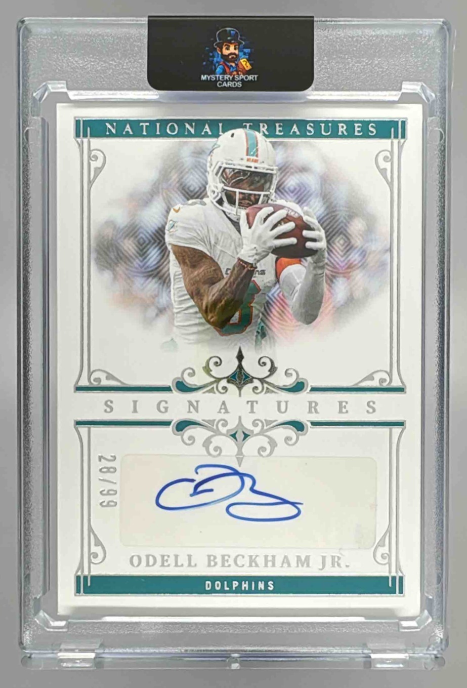 Card image for 2025 Panini National Treasures Odell Beckham Jr. Signatures /99 #SIG-OBJ Auto Dolphins