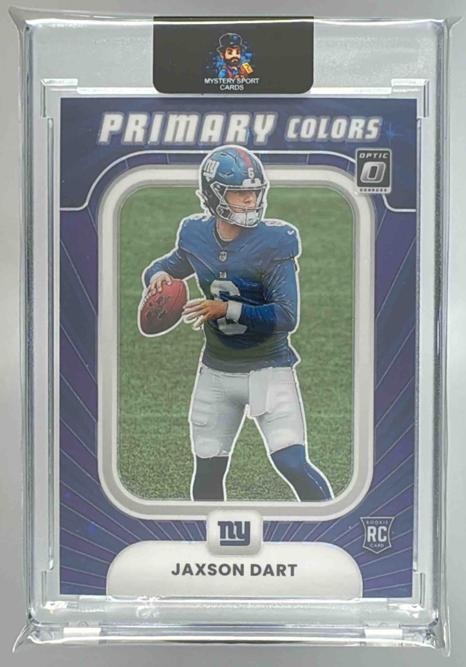 Card image for 2025 Panini Donruss Optic Jaxson Dart Primary Colors Purple Stars Prizm /25 #2 RC Giants