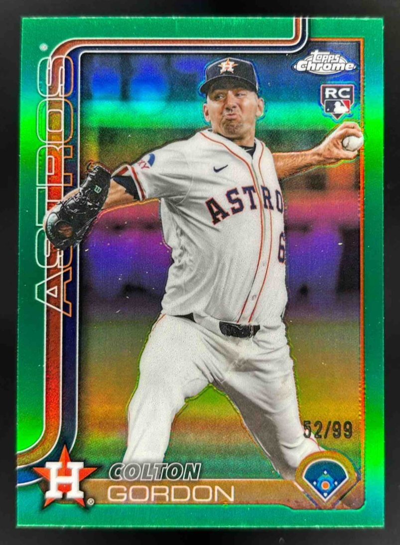 Card image for 2025 Topps Chrome Update Colton Gordon Green Refractor /99 #USC23 RC Astros