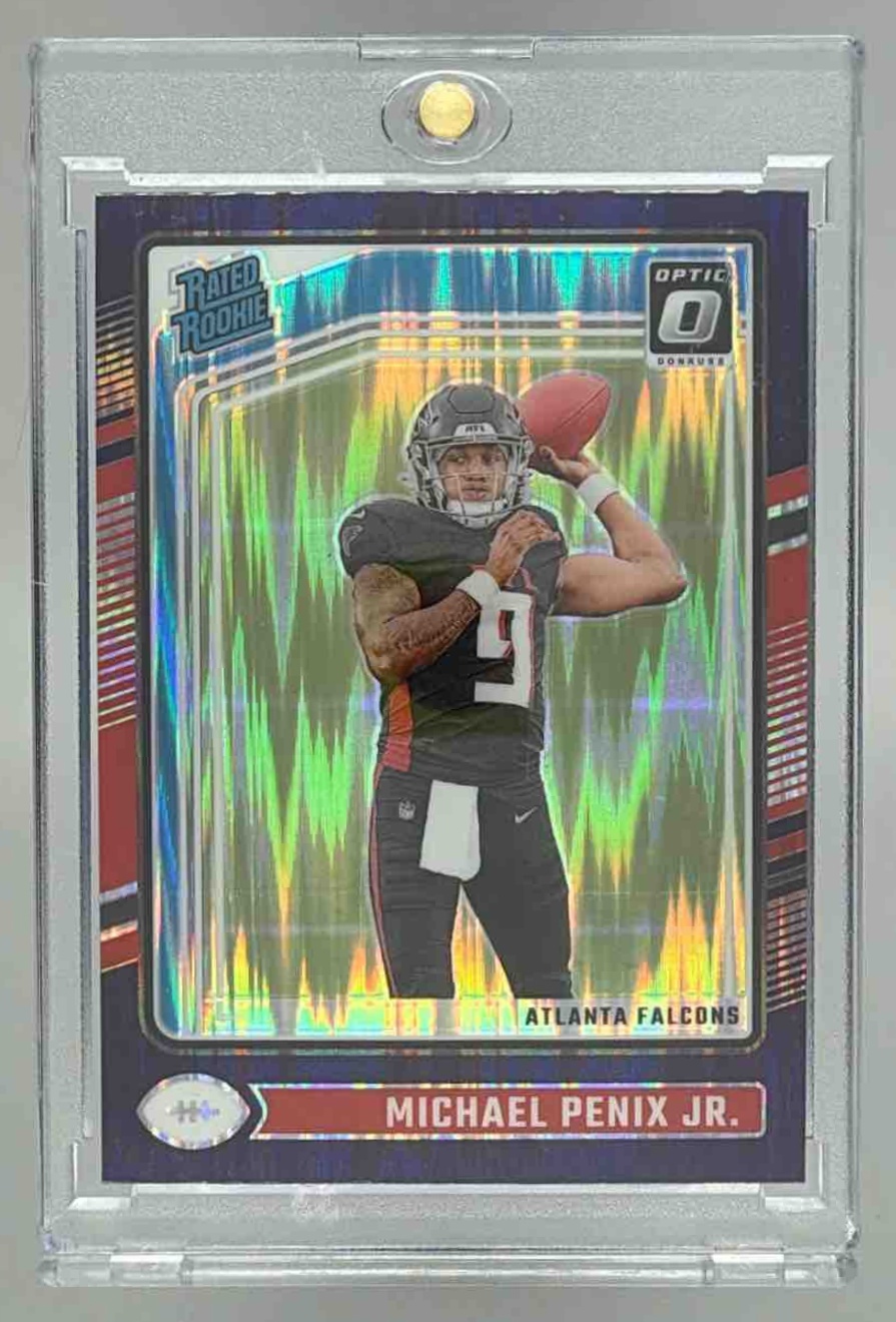 Card image for 2024 Panini Donruss Optic Michael Penix Jr. Purple Shock #279 Rated Rookie Falcons