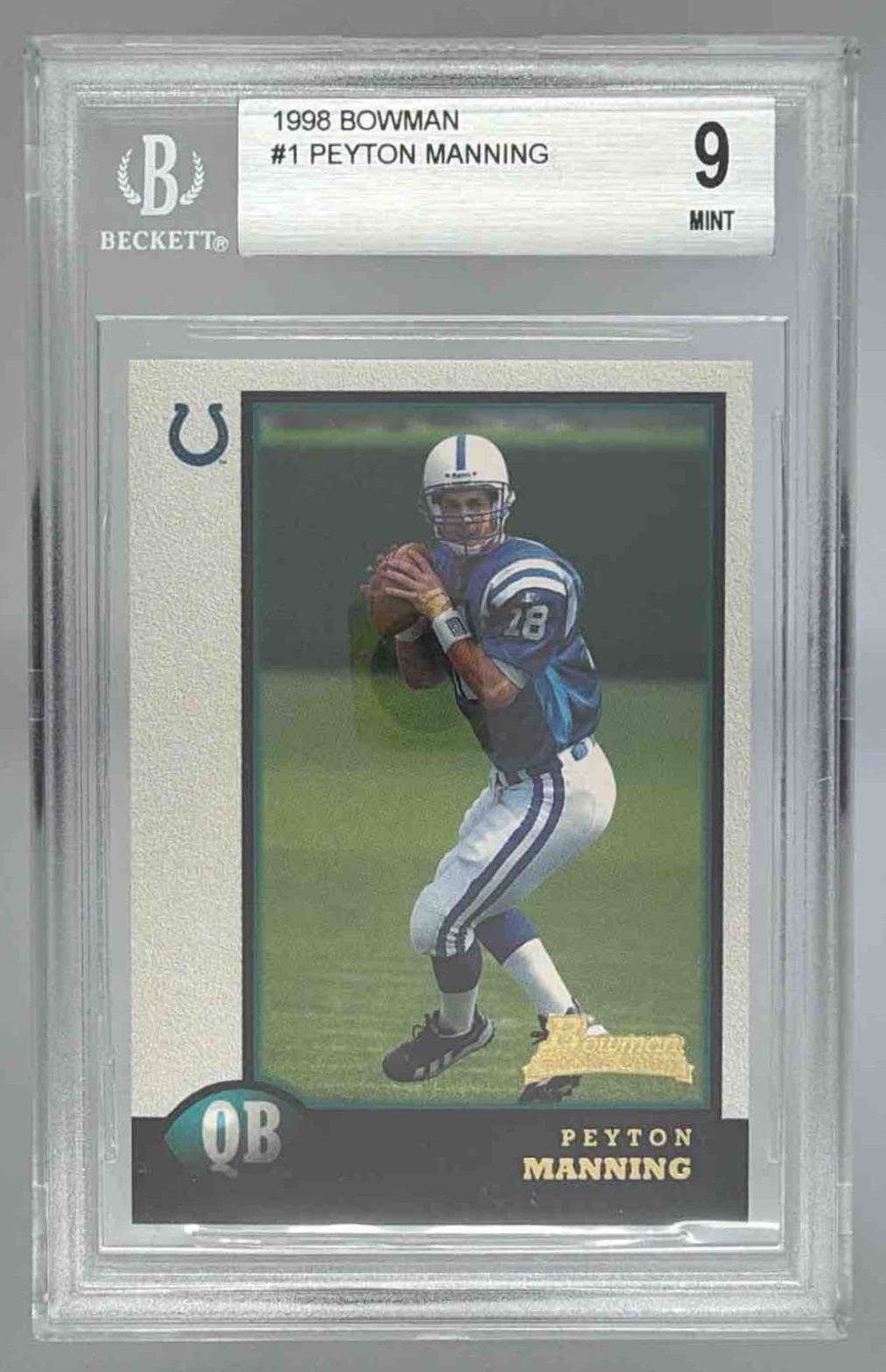 Card image for 1998 Bowman Football Peyton Manning #1 RC Indianapolis Colts