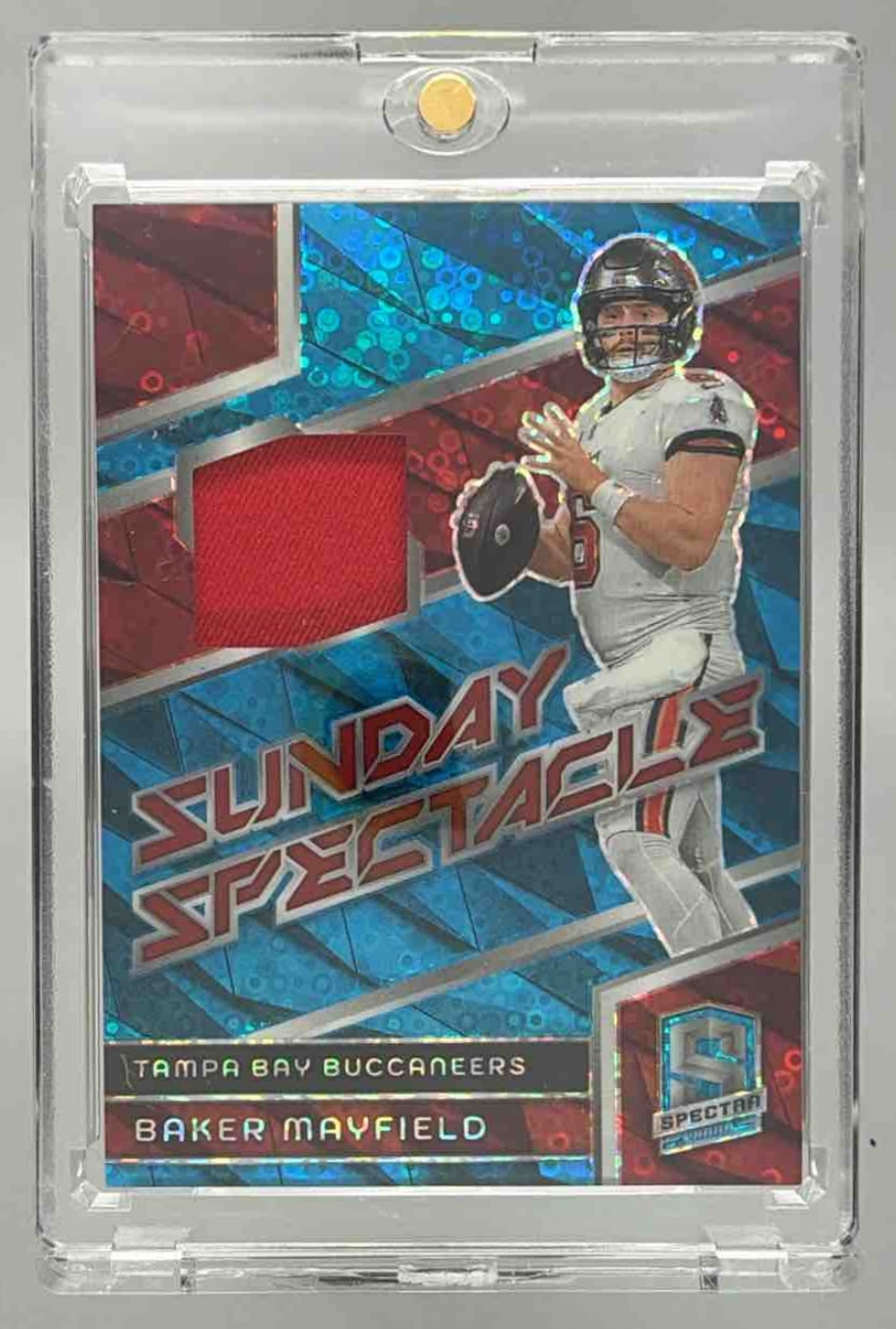 Card image for 2024 Panini Spectra Baker Mayfield Sunday Spectacle Blue Neon /60 #SS-BMD Buccaneers