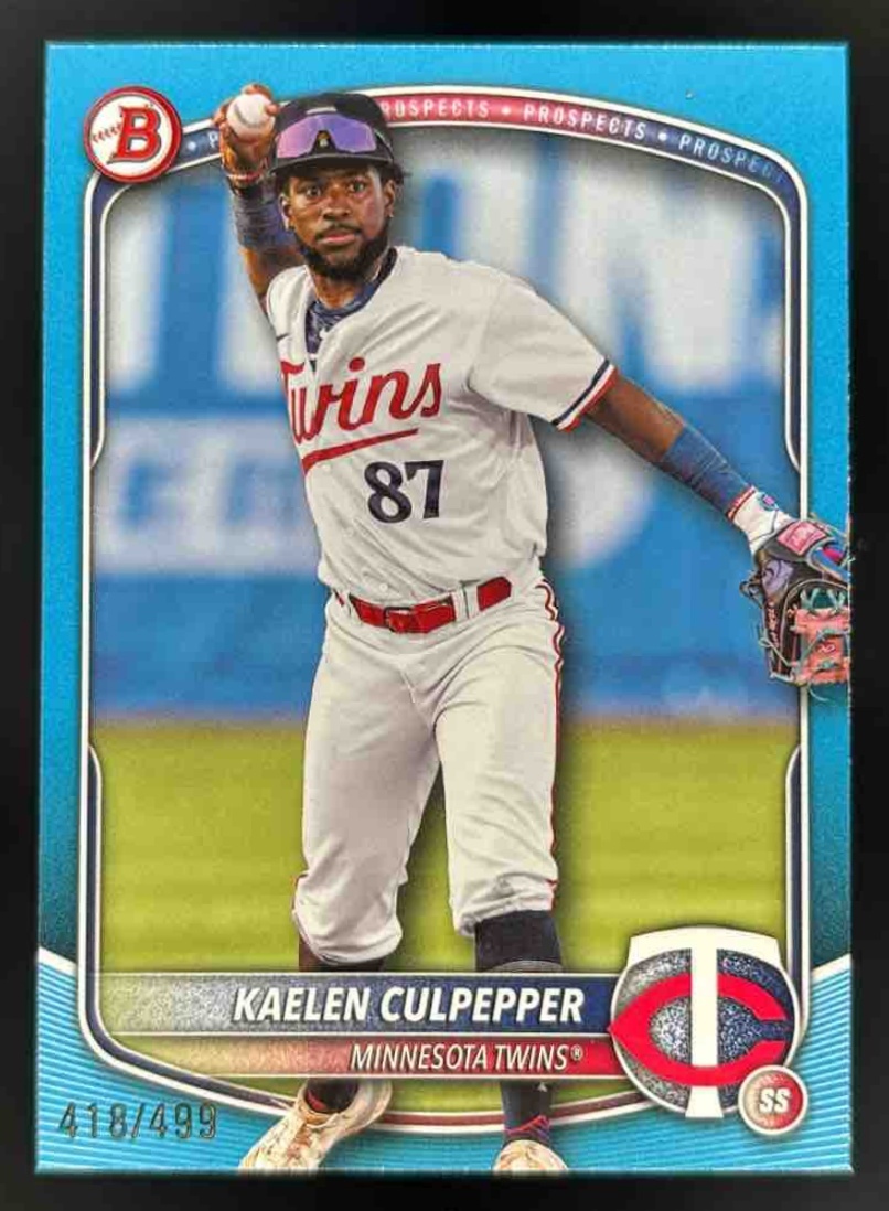 Card image for 2025 Bowman Draft Kaelen Culpepper Sky Blue Border /499 #BD-120 Twins