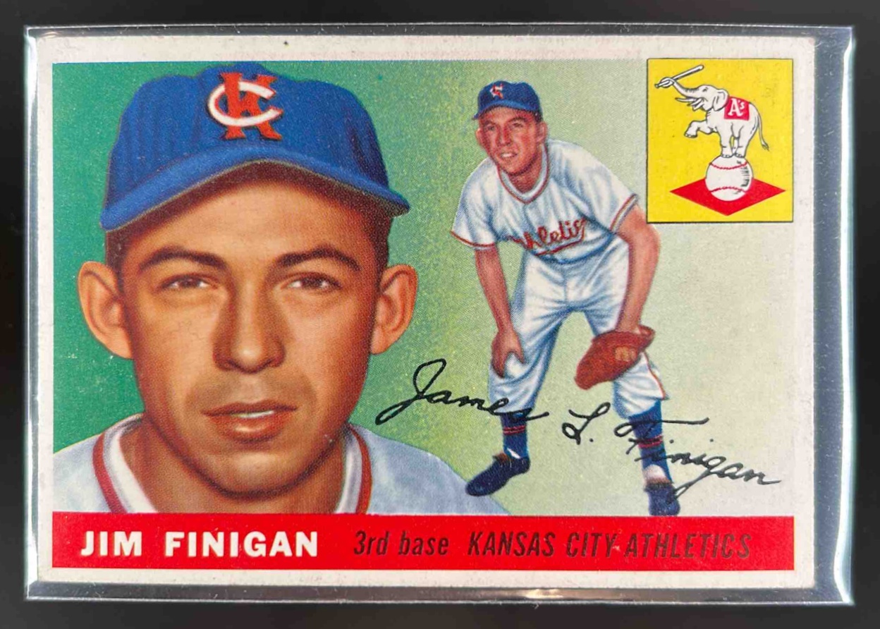 Card image for 1955 TOPPS BASEBALL JIM FINIGAN #14 RC