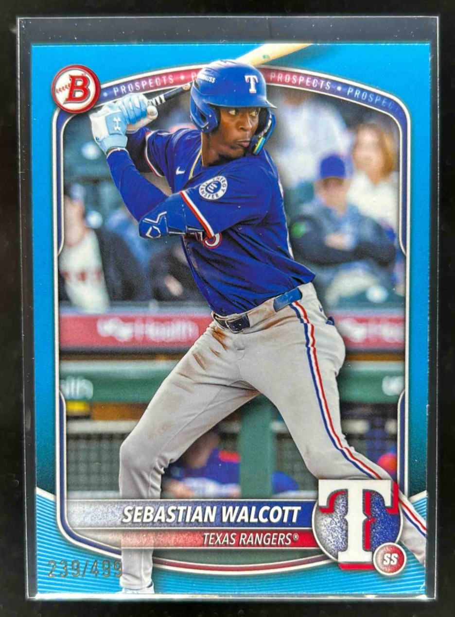 Card image for Sebastian Walcott 2025 Bowman Baseball Draft Sky Blue Border /499 Texas Rangers
