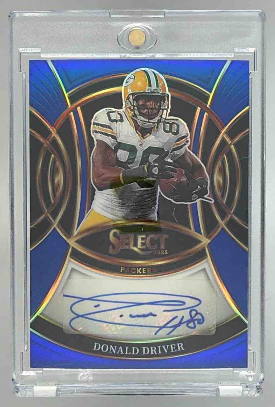 Card image for 2025 Panini Select Donald Driver Signatures Blue Prizm /149 #SP-DDR Auto Packers