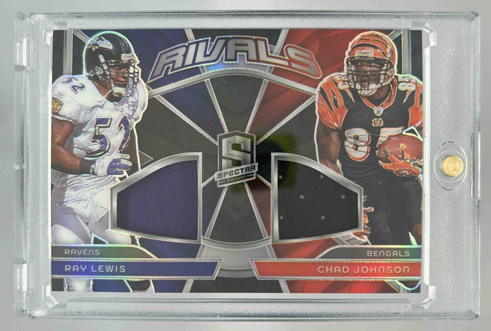 Card image for 2024 Panini Football Spectra Chad Johnson Ray Lewis Rivals /99 #RVL-RLCJ