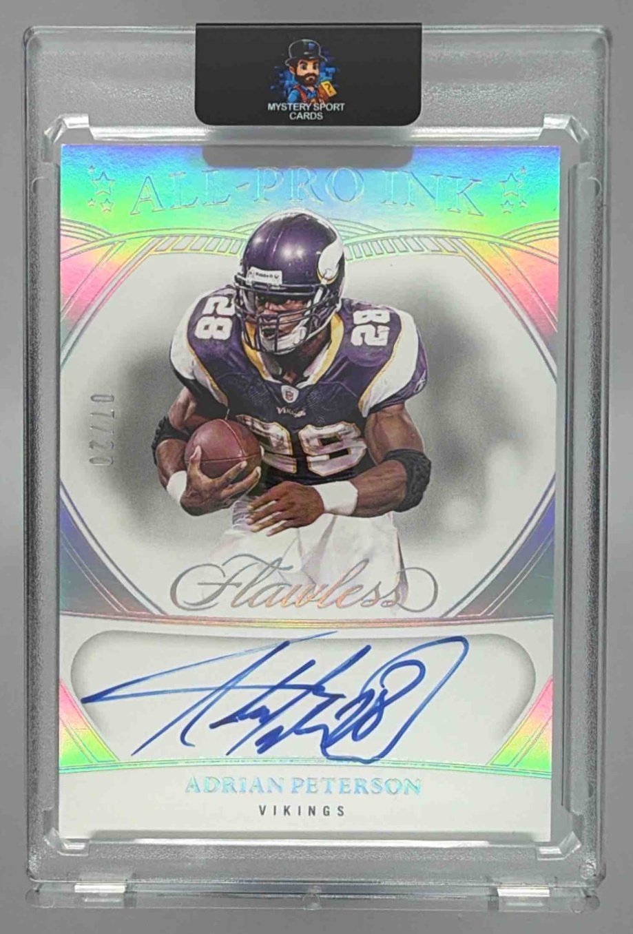 Card image for 2025 Panini Flawless Adrian Peterson All-Pro Ink Auto Silver /20 #6 Vikings